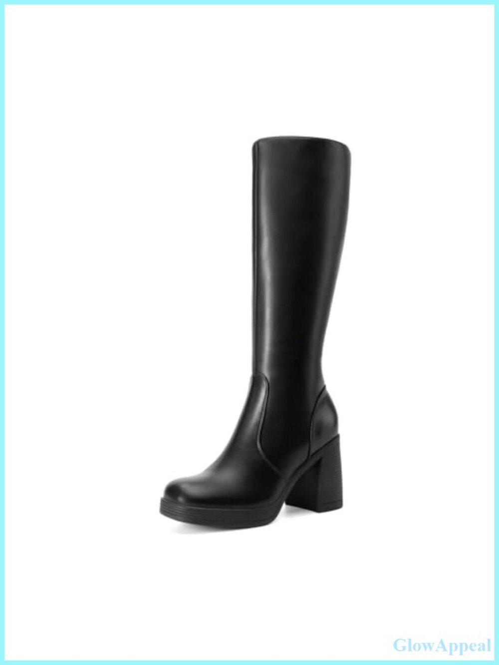 Knee High Platform Heel Boots Faux Leather Zip
